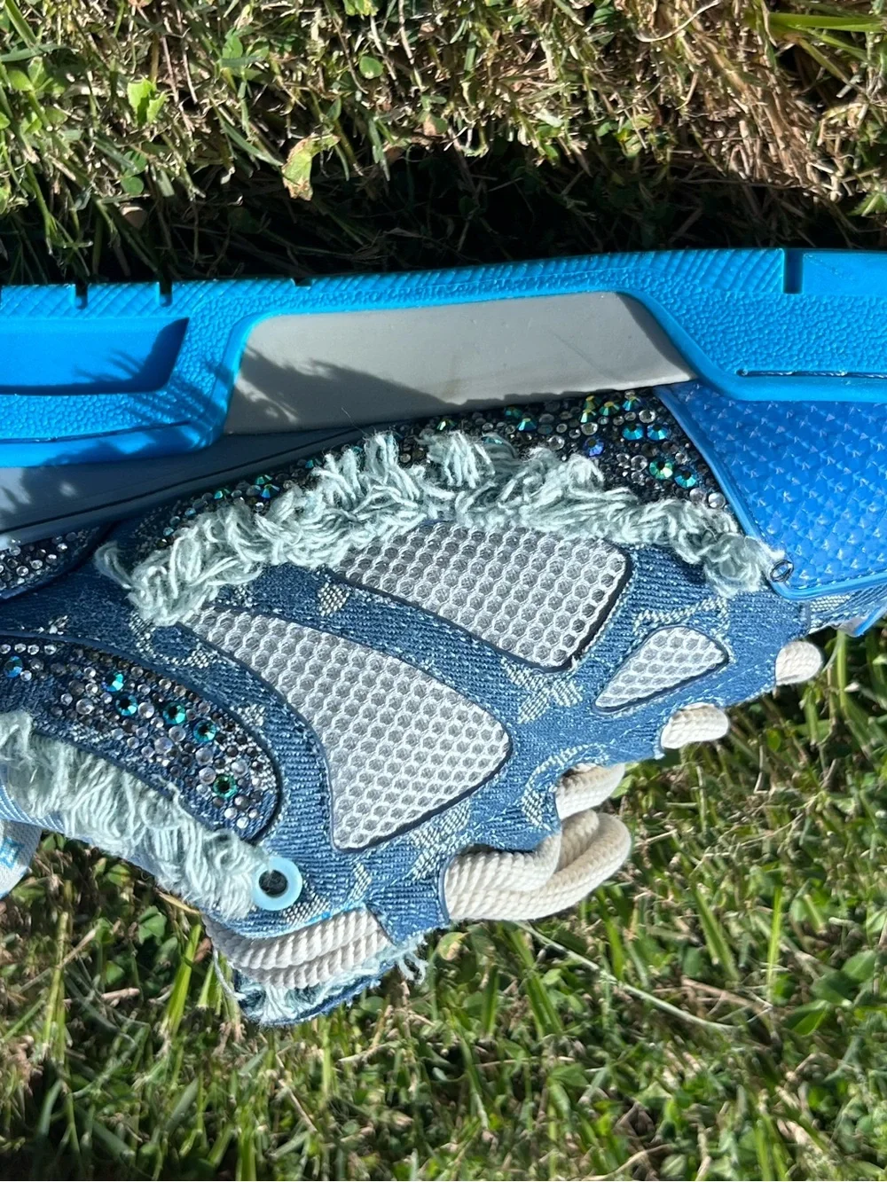 Louis Vuitton Kids Blue Denim LV Trainer Sneakers with Light Blue Accents